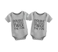 culbutomind Pagliaccetto gemelli Double The Trouble Twice The Fun Neonato Body Ragazzi Ragazze Regalo Manica Corta Gemelli Vestiti, Grigio Double The Trouble, 9-12 Monate