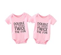 culbutomind Pagliaccetto gemelli Double The Trouble Twice The Fun Neonato Body Ragazzi Ragazze Regalo Manica Corta Gemelli Vestiti, Rosa Double The Trouble, 9-12 Monate
