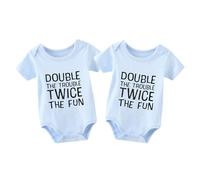 culbutomind Pagliaccetto gemelli Double The Trouble Twice The Fun Neonato Body Ragazzi Ragazze Regalo Manica Corta Gemelli Vestiti, Blu Double The Trouble, 0-3 Monate