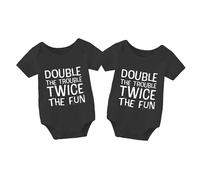 culbutomind Pagliaccetto gemelli Double The Trouble Twice The Fun Neonato Body Ragazzi Ragazze Regalo Manica Corta Gemelli Vestiti, Nero Double The Trouble, 6-9 Monate