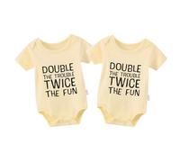 culbutomind Pagliaccetto gemelli Double The Trouble Twice The Fun Neonato Body Ragazzi Ragazze Regalo Manica Corta Gemelli Vestiti, Giallo Double The Trouble, 6-9 Monate