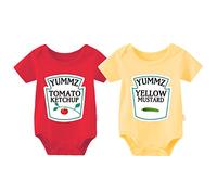 Culbutomind Tutina per neonati con scritta “Yummz Pomodoro Ketchup”, mostarda, rosso, giallo, completo bimbi e bimbe, vestiti, per gemelli Rosso 1 9 mesi