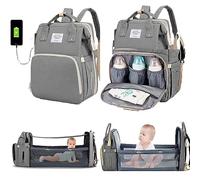 Culcenor Bebè Zaino Fasciatoio,Zaino Mamma con Lettino Pieghevole,Zaino Impermeabile per Borsa Da Viaggio Portatile,Multifunzione Zaini Fasciatoio per Mamme e Papà Bebè Unisex (Grigio)