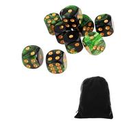 CULEB 10 PCS Dadi,16mm D6 Dadi da Gioco Acrilici,SetDadi con Borsa di Velluto per Giochi da Tavolo,Giochi di Ruolo(Nero-Verde)