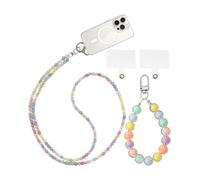 CULEB 2 PCS Cordino per Cellulare con 2 Toppe,Catene per Cellulari Lunghe e Corte per Tracolle e Polsi,Catena di Perle per Appendere Cellulari e Borse,per Maggior Parte Degli Smartphone