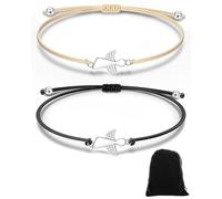 CULEB 2 Pezzi Bracciale Angelo Custode in Argento,Bracciale Portafortuna con Cordoncino Intrecciato Regolabile, Regalo per Cresima, Battesimo e Comunione per Ragazze Ragazzo Donne