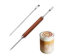 CULEO 2 penne per Latte Art, aghi per incisione caffè a doppia testa, manico in legno, aghi per Latte Art in acciaio inox, aghi decorativi per caffè, aghi con manico in legno, adatti per casa e bar