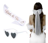 CULEO Accessori da sposa, gadget addio al nubilato sposa 3 accessori per addio al nubilato cintura e velo per addio al nubilato occhiali da sole con perle a forma di cuore regali per addio al nubilato
