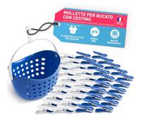 culiclean Cestino per Mollette da Bucato con 40 Mollette - Porta Mollette da Esterno - Mollette Bucato Antisegno e Resistenti - classic blue-bianco, cestino classic blue
