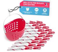 culiclean Cestino per Mollette da Bucato con 40 Mollette - Porta Mollette da Esterno - Mollette Bucato Antisegno e Resistenti - viva magenta-bianco, cestino viva magenta