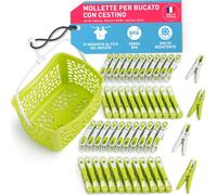 culiclean Cestino per Mollette da Bucato con 48 Mollette - Porta Mollette da Esterno - Mollette Bucato Antisegno e Resistenti - verde-bianco, cestino verde