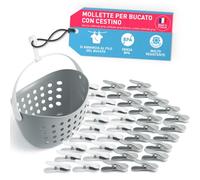 culiclean Mollette da Bucato con Cestino - 40x, ultimate gray-bianco | Porta Mollette Bucato da Esterno, Mollette Bucato Antisegno e Resistenti, senza BPA