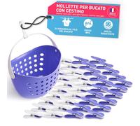 culiclean Mollette da Bucato con Cestino - 40x, very peri-bianco | Porta Mollette Bucato da Esterno, Mollette Bucato Antisegno e Resistenti, senza BPA
