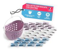 culiclean Mollette da Bucato con Cestino - 40x, viola-blu-bianco | Porta Mollette Bucato da Esterno, Mollette Bucato Antisegno e Resistenti, senza BPA