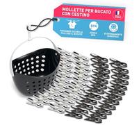 culiclean - Mollette da bucato premium, diversi modelli, Plastica, bianco e nero con cestino bianco e manico nero., 40 Stück+ 1 Korb