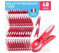 culiclean - Mollette per Bucato - 48 Pezzi - Design Fiore - Mollette Panni Resistenti - Antisegno per Bucato - Colori Assortiti - viva magenta-bianco