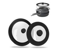 Set di 2 coperchi universali culinario in Vetro con valvola di Scarico e Bordo in Silicone Diametro 16/18/20 cm e Ø 24/26/28 cm, paraspruzzi