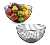Culinavog 2 pezzi Cesto per Frutta in Filo Metallico Nero, 25,5 x 10 x14 cm Porta Frutta da Tavolo, portafrutta moderno per Bancone da Cucina, Cesto per Frutta, Verdura, Pane, Snack (Rotondo)