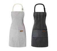 Culinavog 2 Pezzi Grembiule da Cucina Regolabile con Tasche, Grembiuli in Cotone e Lino, Unisex, per Barbecue, Cucina, Giardinaggio, Dipingere, Lavori Domestici, Righe