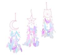 Culinavog 3 pezzi Acchiappasogni con sensore di piume, acchiappasogni a forma di luna, gatto e stella, 56cm acchiappa sogni con Pizzo Intrecciato per Casa Camera Parete Appeso Ornamento Artigianato