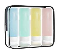 Culinavog 4 Pezzi Bottiglie Da Viaggio In Silicone, Senza BPA, Boccette da Viaggio 90ml Con Un Pochette Trasparente, Anti-Perdita, Riutilizzabili Per Shampoo, Balsamo, Lozione, Gel Doccia
