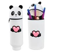 Culinavog Astuccio Panda 2 in 1 in Morbido Silicone, Portapenne Estensibile con Chiusura a Cerniera, Senza BPA, Facile da Pulire - Design Kawaii per Scuola e Ufficio, 19-22 cm (A)