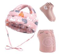Culinavog Caschetto Primi Passi per Bambini con Ginocchiere e Calzini Antiscivolo,Casco Neonato Regolabile,Adatto ai Bambini Piccoli per Imparare a Gattonare, Camminare e Giocare (Rosa)