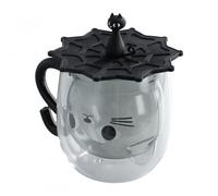 Culinavog Simpatico Nera Tazza Gatto con Manico, Gatto Tazza di Vetro a Doppia Parete, Borosilicato Trasparente Vetro a Doppia Parete da Caffè/Cappuccino/Latte Macchiato