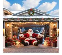 CulineformX Decorazione natalizia per porta del garage,16x7 piedi con, scena di Natale con Babbo Natale sulla neve per la porta d'ingresso della casa, cortile, feste e sfondo fotografico