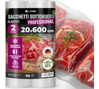 culivac Rotolo Sottovuoto Alimenti 2X 20x600 cm Buste per Sottovuoto per Alimenti - Compatibile con Macchine Estrazione Esterna - Sacchetti Sottovuoto Alimenti - 12 Metri Totale