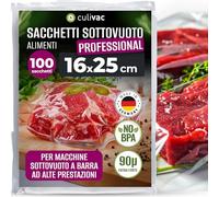 culivac Sacchetti Sottovuoto Alimenti 16x25 centimetro - Buste Vuoto Cibo per Macchine Estrazione Esterna - Buste per Sottovuoto per Alimenti Compatibili con Sous Vide e Congelamento - 100 Pezzi