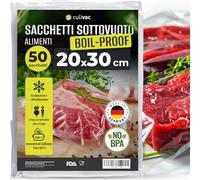 culivac Sacchetti Sottovuoto Alimenti 20x30 cm - Buste per Sottovuoto per Alimenti - Compatibile con Macchine Estrazione Esterna - Rotolo Vuoto Cibo - Boilproof - 50 Pezzi
