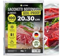 culivac Sacchetti Sottovuoto Alimenti 20x30 cm - Buste per Sottovuoto per Alimenti - Compatibile con Macchine Estrazione Esterna - Rotolo Vuoto Cibo - Boilproof - 100 Pezzi