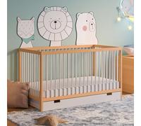 Culla con cassetto e materasso Culla 60x120 & 70x140 cm regolabile in altezza e con pioli estraibili Lettino per bambini | 70x140 cm legno di faggio bianco naturale molto stabile Made in Europe