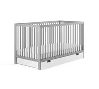 Culla con cassetto e materasso Culla 60x120 & 70x140 cm regolabile in altezza e con pioli estraibili Lettino per bambini | 70x140 cm in legno di faggio grigio molto stabile Made in Europe