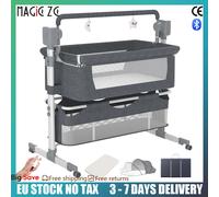 Culla elettrica 3 in 1, lettino da comodino, seggiolone e bilanciere con Bluetooth, telecomando, cestino portaoggetti e ruote per interni