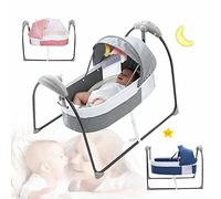 Culla elettrica a 3 marce, altalena automatica per bambini, altalena intelligente con telecomando, culla con cuscino, materasso, zanzariera, tenda oscurante (grigio)