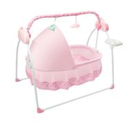 Culla elettrica con 5 livelli di dondolo, colore: rosa | Funzione timer e telecomando, culla pieghevole per bambini, con zanzariera e archetto da gioco, per bambini da 0 a 18 mesi