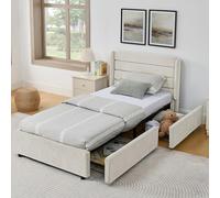 Culla imbottita, superficie in ciniglia, con 2 cassetti grandi per la conservazione, ideale per cameretta dei bambini, studio (come letto aggiuntivo) e camera degli ospiti, beige, 90 x 200 cm (senza