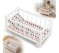 Culla legno bianca bambole + set cuori + materasso