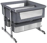 culla, Lettino for neonati gemelli, culla con cestello portaoggetti, lettino for neonati portatile, comodino anti emesi regolabile in altezza a 6 altezze Sleep by Me(Grey)