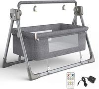 Culla multifunzionale for dormire insieme, lettino convertibile da comodino, lettino pieghevole for neonati, culla for bambini con telecomando musicale Bluetooth(Grijs)