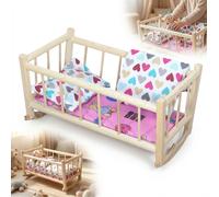 Culla RETRO legno bambola + cuori grandi - con biancheria
