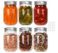 CulnCraz 16 oz Glass Mason Jars, 6 Pack Regular Mouth Glass Canning Jars with Silver Aluminum Lids and Bands, Airtight Jars for Food Storage, Canning, Overnight Oats, Fermenting, Pickling, Decor