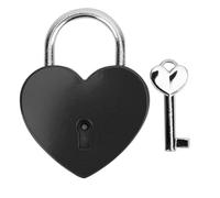 Culnflun Lucchetto a forma di cuore con chiave, lucchetto in metallo colorato e raffinato per portagioie, diario, piccoli bagagli, articoli per la casa e l'artigianato, 45x59 mm (Nero)