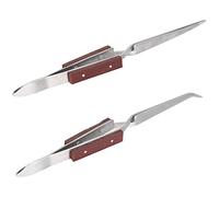 Culnflun Precision Tweezers, 2pcs inverse pinzette con manico in legno per la creazione di elettronica, artigianato, saldatura, lavoro sperimentale, gioielli.