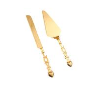 Culnflun Set per tagliare la torta, coltello per torta e set per pala 2 pezzi 34,5 cm Taglia torta in oro per la festa di taglio della torta nuziale che serve in lega di zinco (B)