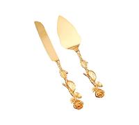 Culnflun Set per tagliare la torta, coltello per torta e set per pala 2 pezzi 34,5 cm Taglia torta in oro per la festa di taglio della torta nuziale che serve in lega di zinco (UNA)