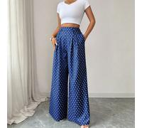 Culotte a vita alta blu con pois autunnali, stile vintage elegante e raffinato per brunch, vacanze, lavoro, picnic, festival musicali, corse di derby, festa dell'indipendenza L,M,S,XLGeometricoTessuto