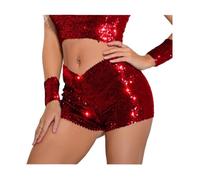 Culotte Leopardata Brillantinata Pantaloncini Glitter Donna Eleganti Pantaloncini Brillantini Donna Slim Fit, Elasticizzati, in Vita Corta, Sexy Pantaloni Corti Y2K Streetwear alla Moda (02-Red, S)